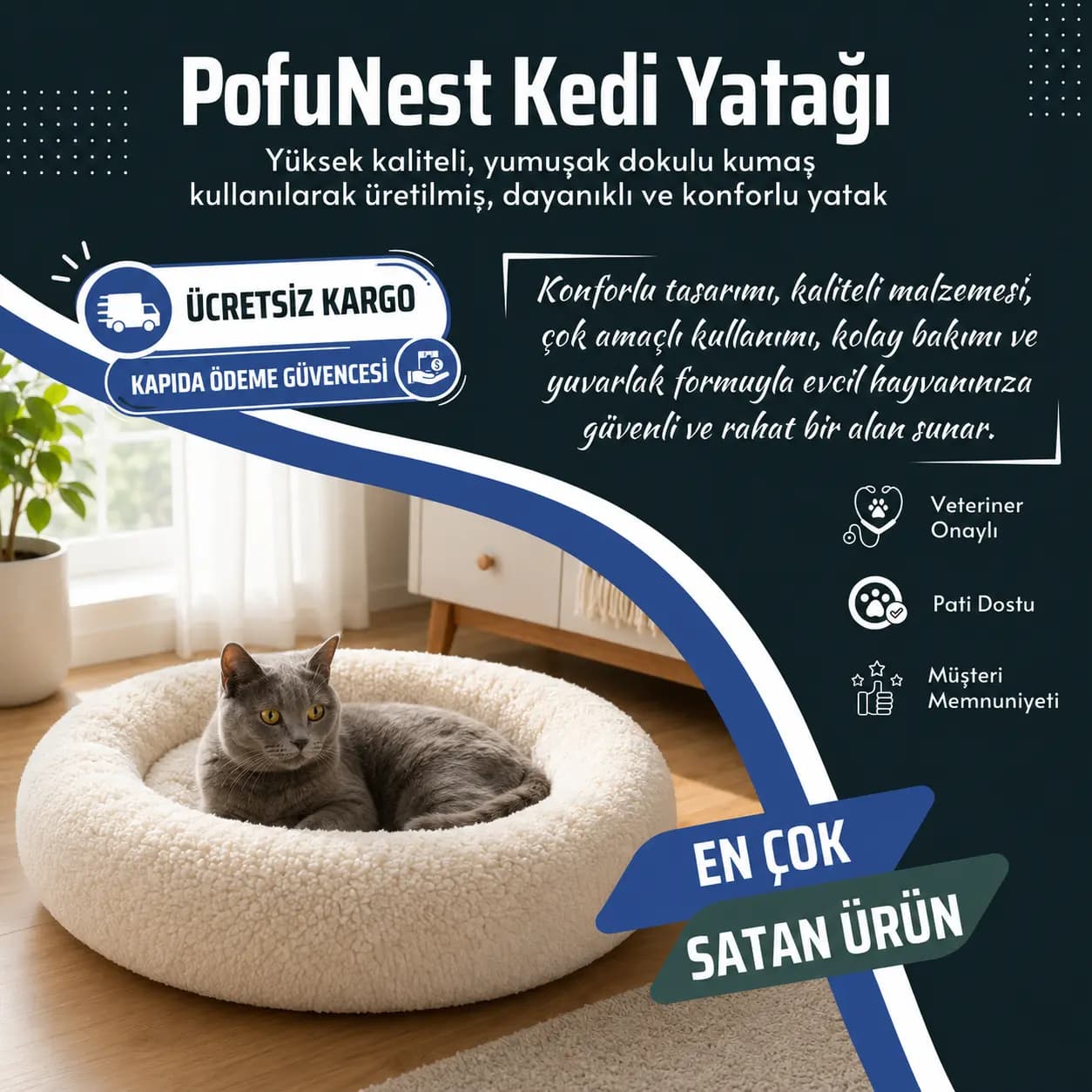 Furavo Pofu Nest Kedi Yatağı - görsel 1